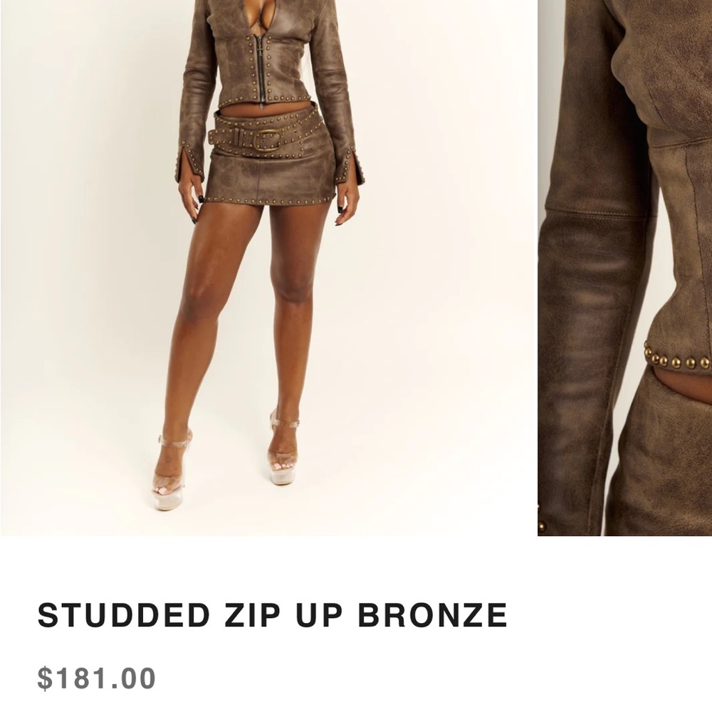Studded Zip-Up Bronze Top